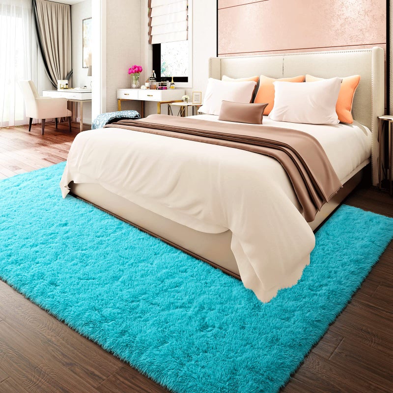 Merelax Soft Modern Indoor Large Shaggy Rug for Livingroom Bedroom Dorm Kids Room Home Decorative, Non-Slip Plush Fluffy Furry Fur Area Rugs Comfy Nursery Accent Floor Carpet 6x9 Feet, Teal Blue - Image 2